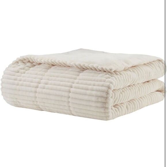 Premier Comfort Parker Luxury Corduroy Plush Down Alternative Throw Ivory 60x70 - Picture 2 of 6